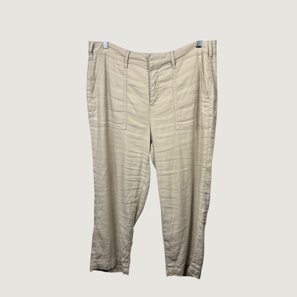 NYDJ Pants Women 12 Beige Linen Blend‎ Wide Leg MAKB2851 Lift Tuck Cropped